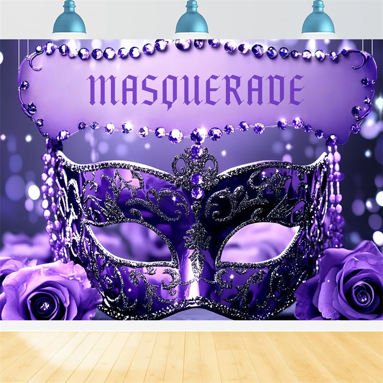 Masquerade Backdrop Design Purple Glam Gemstone Mask Backdrop CSH5-251
