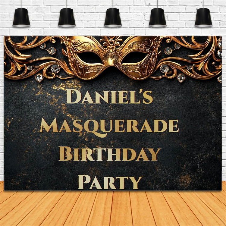 Masquerade Party Ideas Crystal Gold Mask Custom Birthday Backdrop CSH5-252