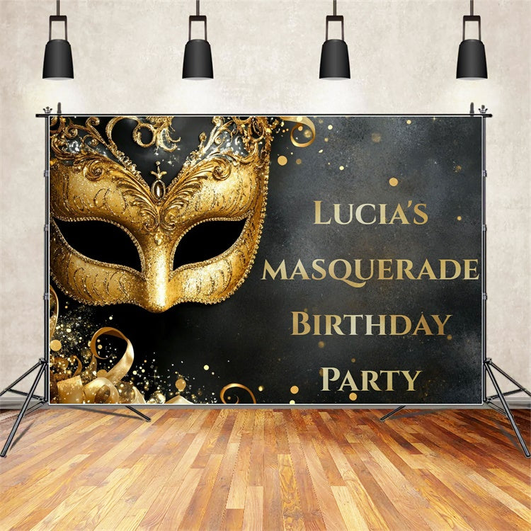Masquerade Backdrop Golden Jewel Mask Customized Birthday Backdrop CSH5-253