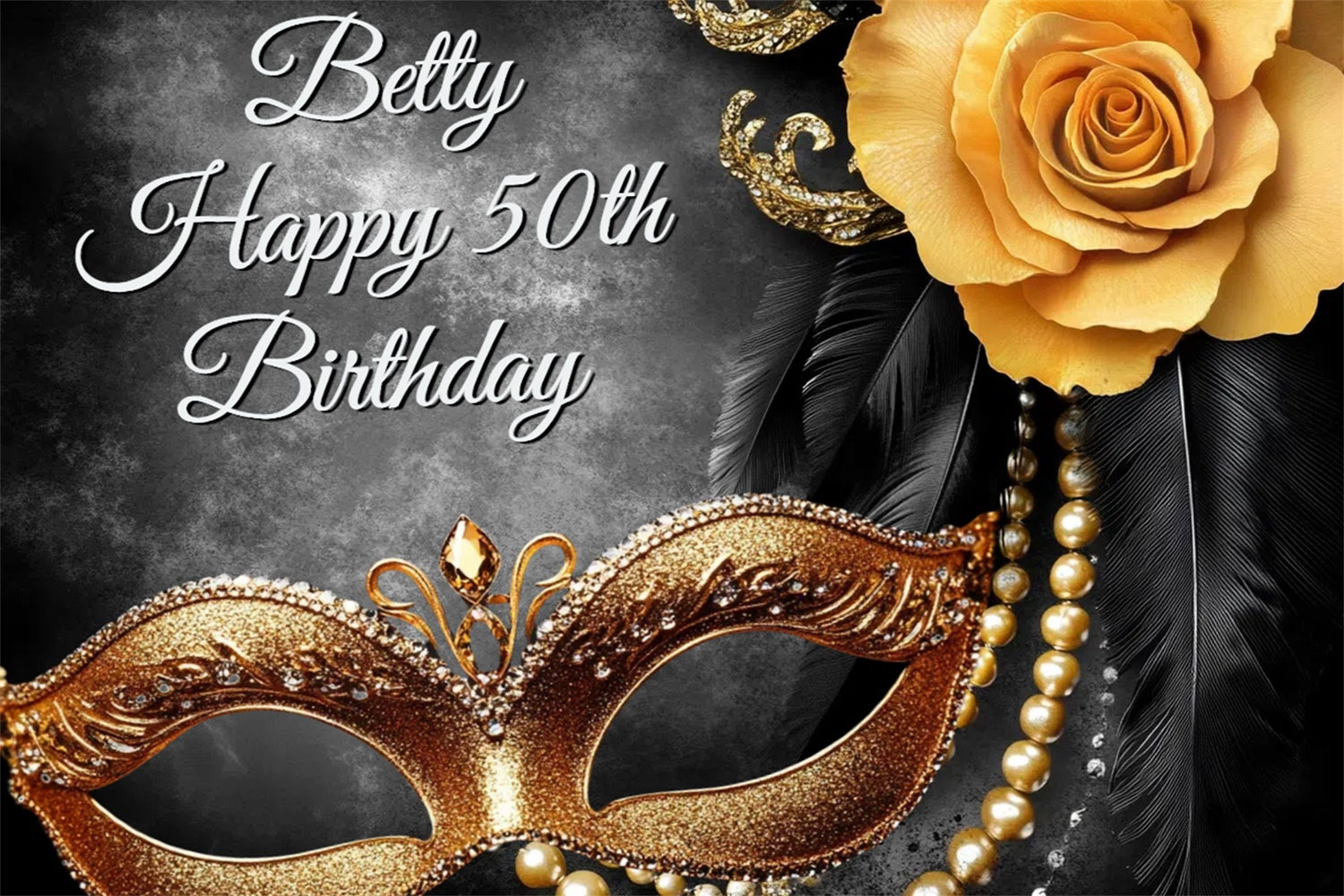 Masquerade Backdrops Floral Feather Mask Custom 50th Birthday Backdrop CSH5-254