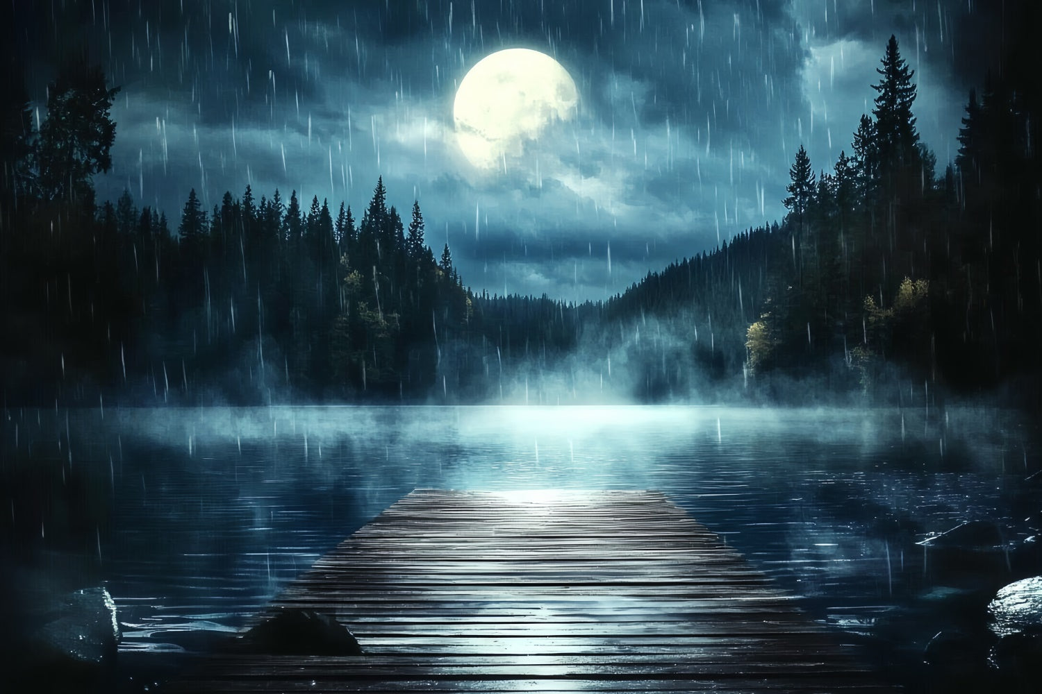 Father's Day Photo Backdrop Moonlit Rainy Dock Backdrop CSH5-57