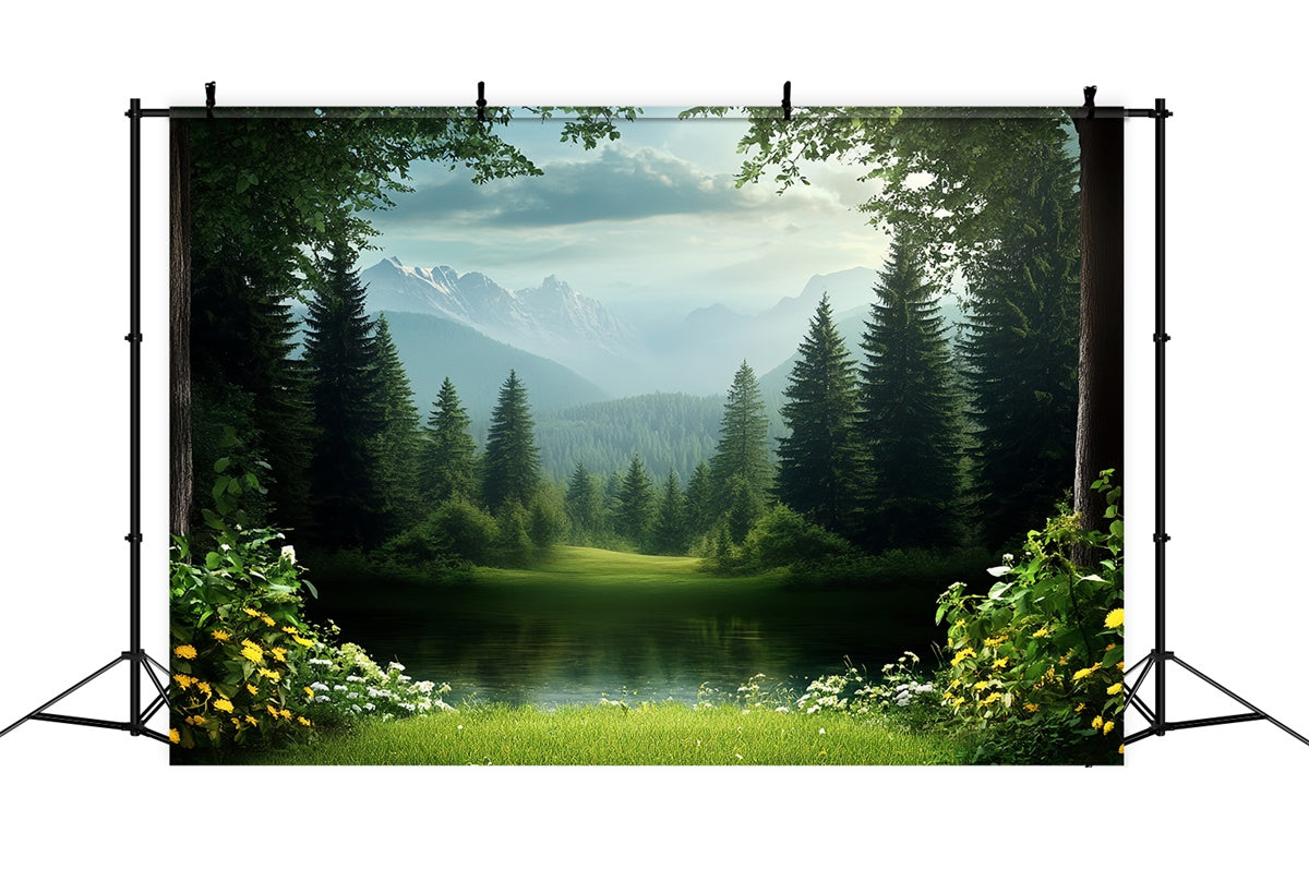 Fathers Day Backdrop Ideas Forest Lake Mountain Backdrop CSH5-58