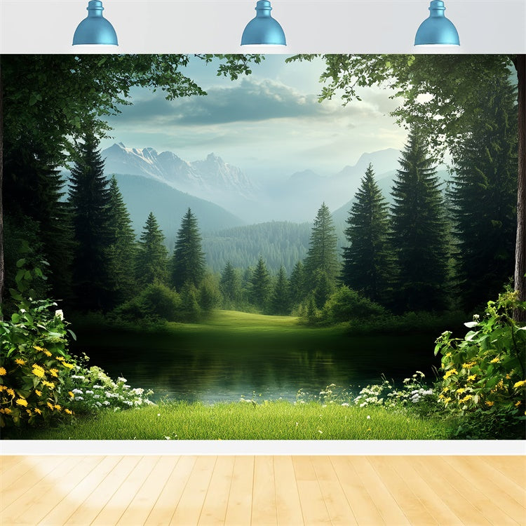 Fathers Day Backdrop Ideas Forest Lake Mountain Backdrop CSH5-58