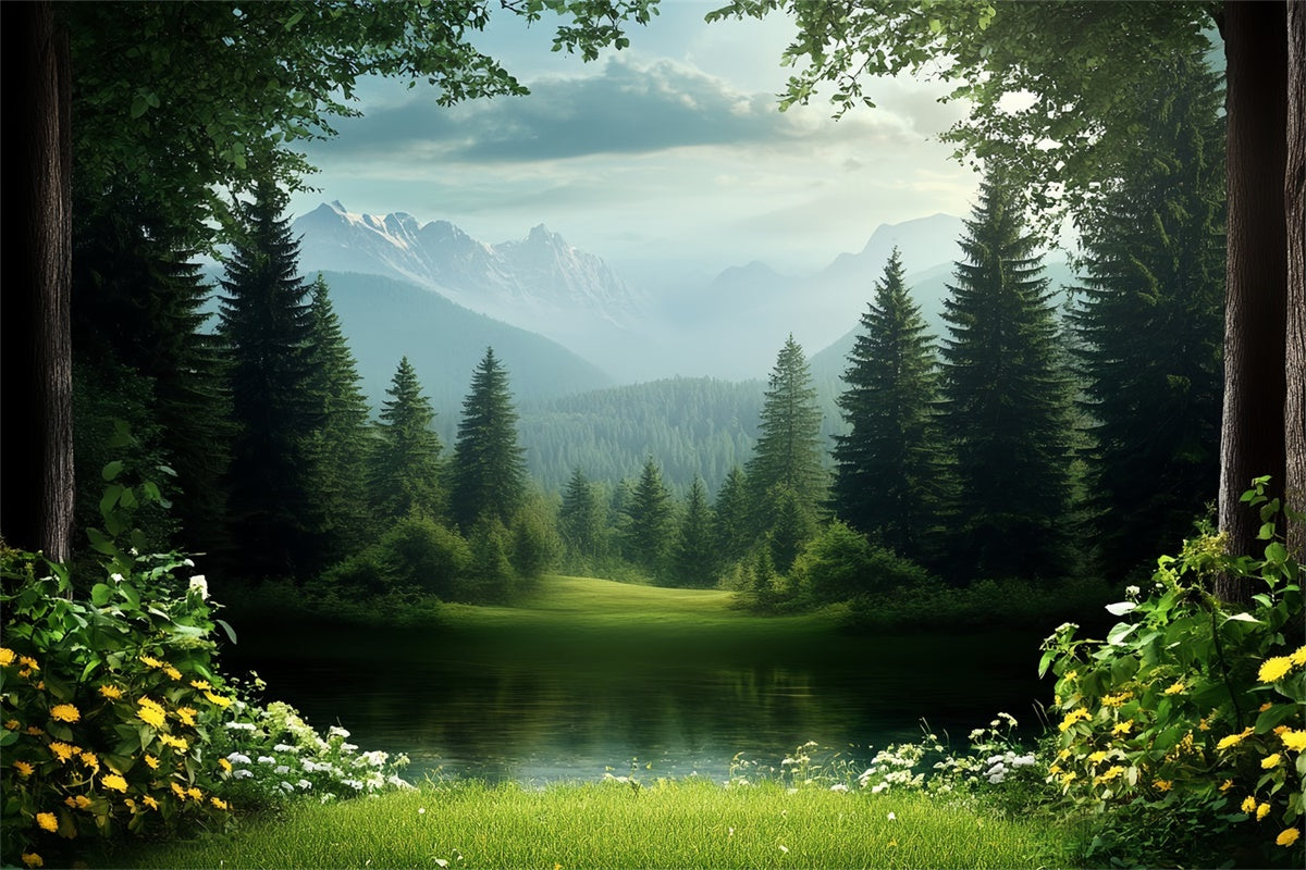 Fathers Day Backdrop Ideas Forest Lake Mountain Backdrop CSH5-58
