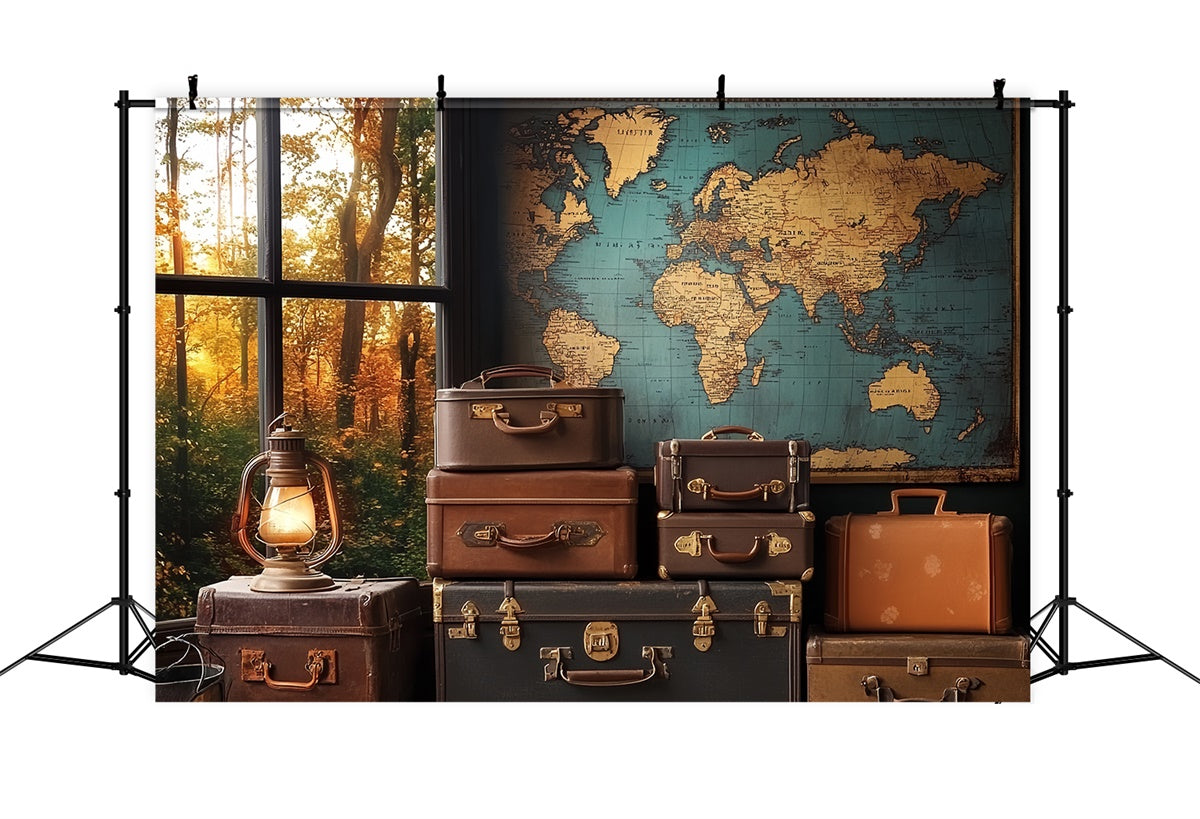 Father's Day Backdrop Suitcases Old World Map Backdrop CSH5-61