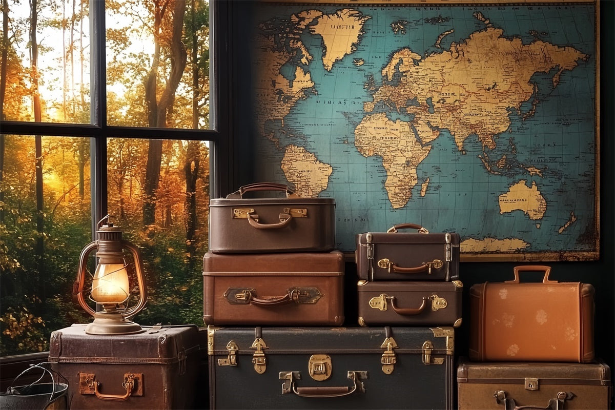 Father's Day Backdrop Suitcases Old World Map Backdrop CSH5-61