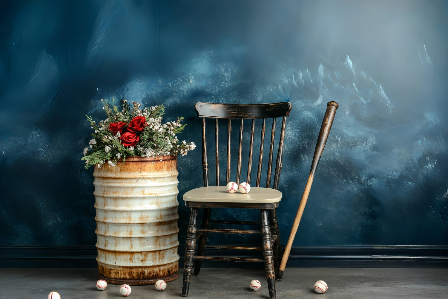 Backdrop Fathers Day Rustic Baseball Flower Backdrop CSH5-64