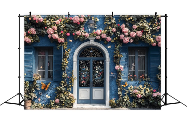 Summer Backdrops Blue Cottage Garden Butterfly Backdrop CSH5-76