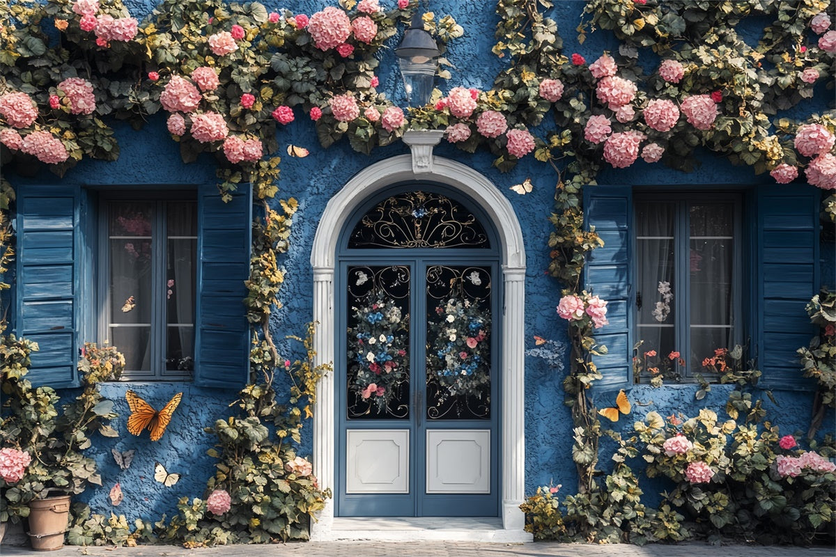 Summer Backdrops Blue Cottage Garden Butterfly Backdrop CSH5-76