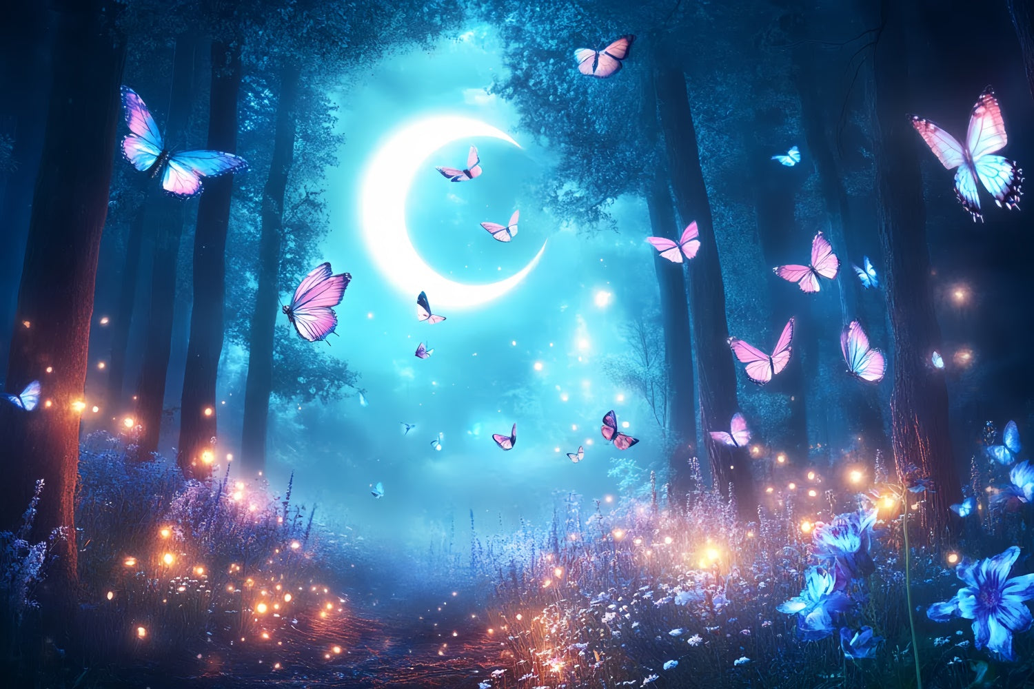 Butterfly Backdrops Crescent Moon Forest Summer Backdrop CSH5-89