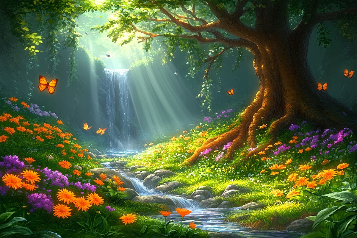 Summer Photo Backdrop Sunny Waterfall Meadow Backdrop CSH5-90