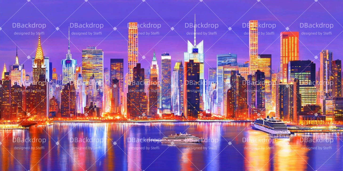 Broadway Stage Backdrop Nighttime NYC Skyline Theater Backdrop CSH510-T29