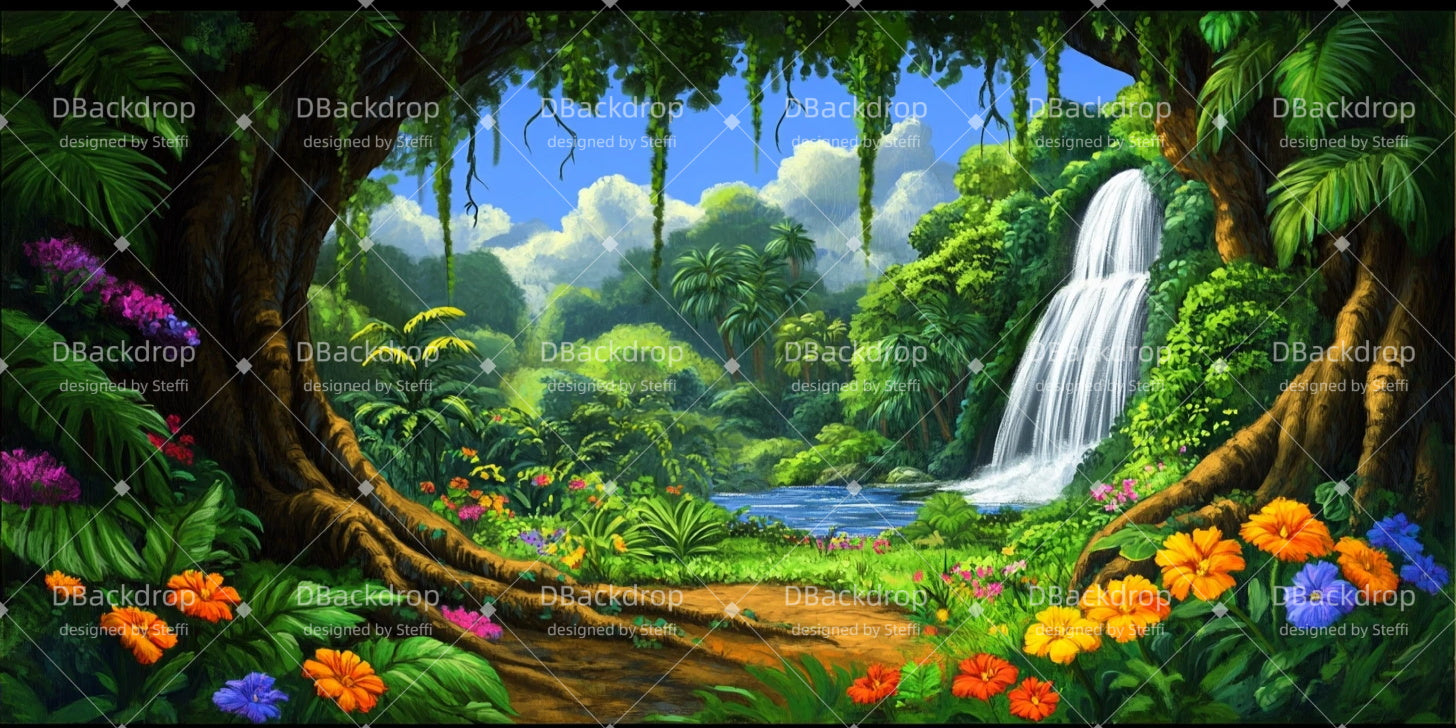 School Play Backdrops Jungle Waterfall Professional Stage Backdrops CSH510-T97