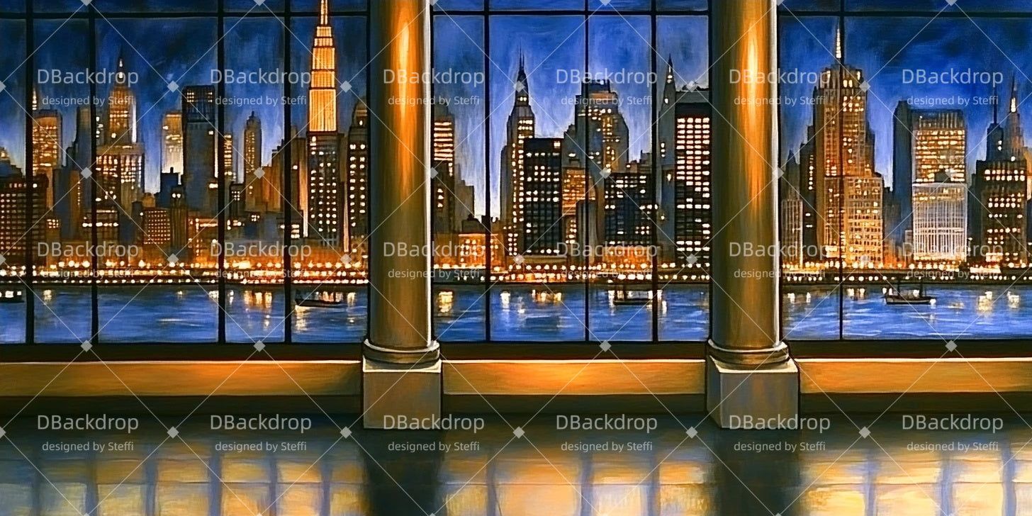 Movie Theater Backdrop Night Skyline Window Stage Backdrops CSH511-T45