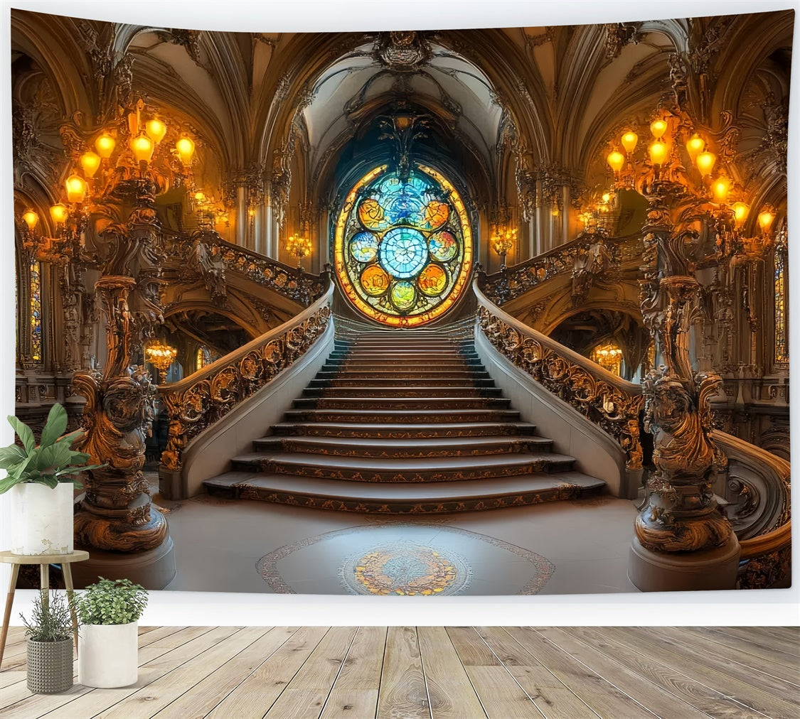 Vintage Backdrops Stained Glass Royal Hall Backdrop CSH57-131