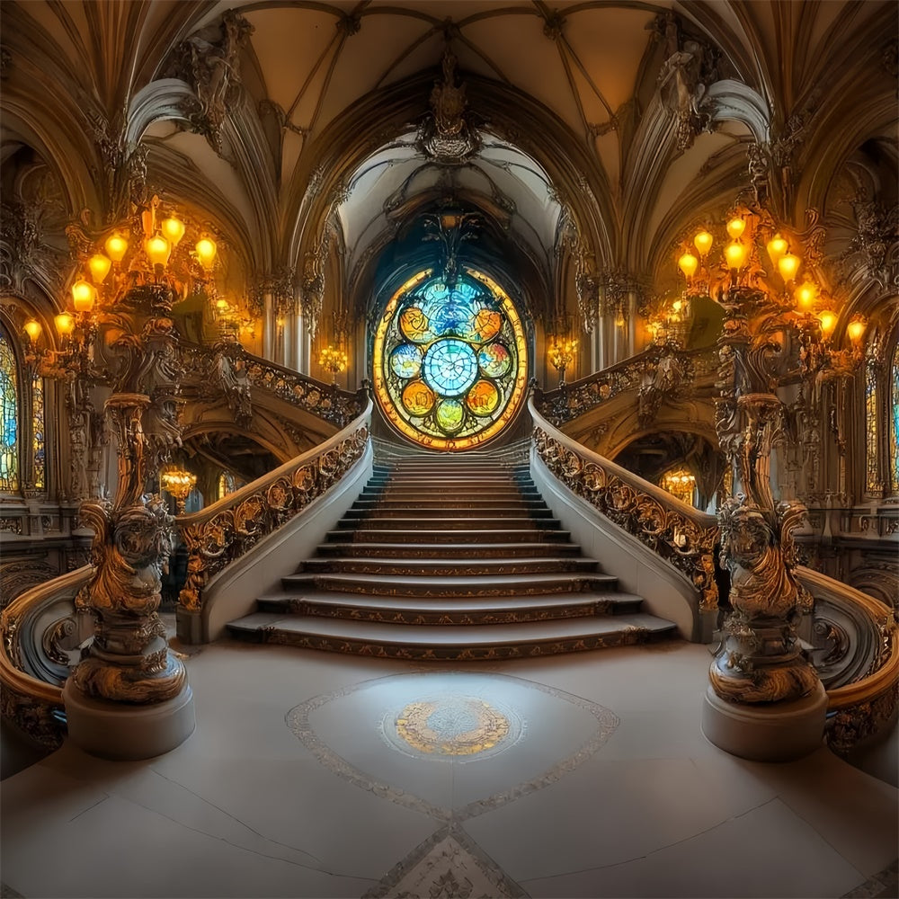 Vintage Backdrops Stained Glass Royal Hall Backdrop CSH57-131