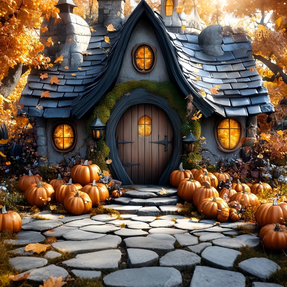 Autumn Photo Backdrop Whimsical Pumpkin House Backdrop CSH57-192