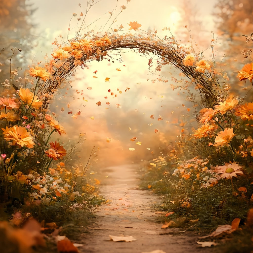 Fall Photo Backdrop Golden Petal Arch Path Backdrop CSH57-195