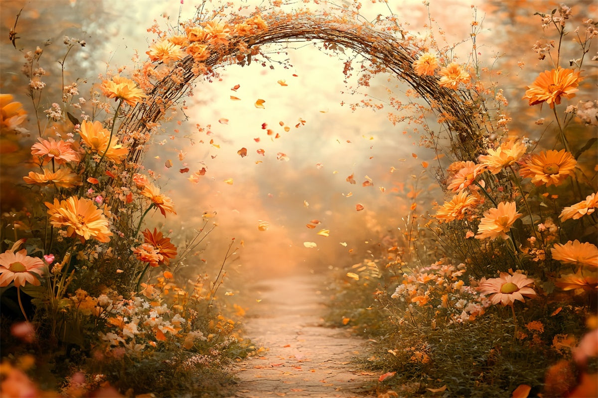 Fall Photo Backdrop Golden Petal Arch Path Backdrop CSH57-195