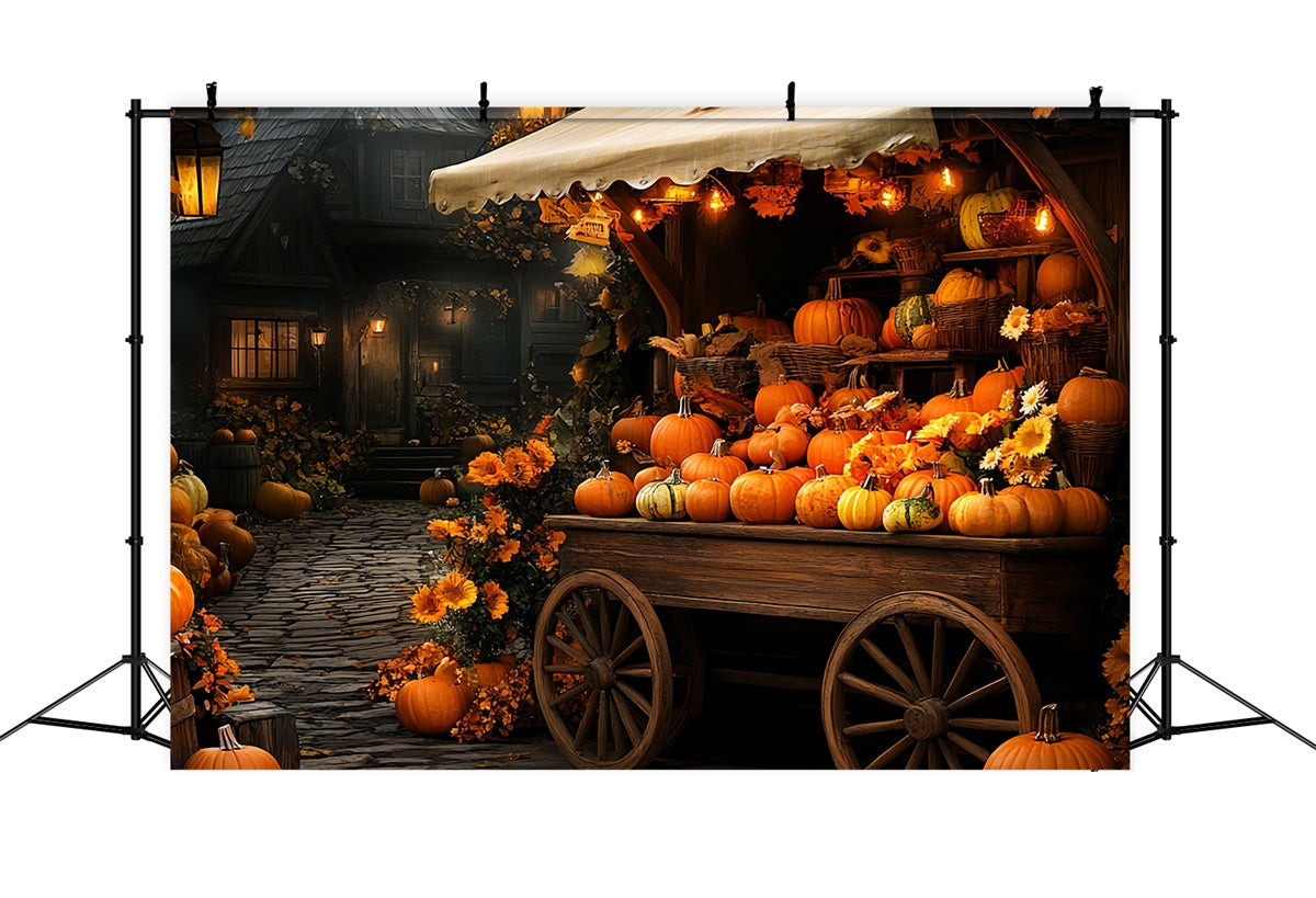 Autumn Backdrops Pumpkin Cart Village Glow Backdrop CSH57-196
