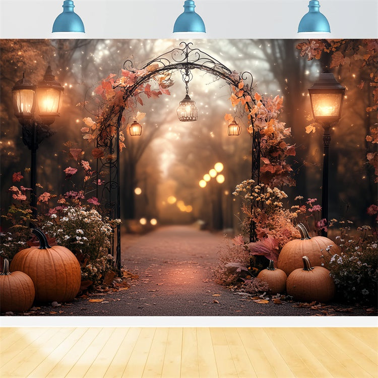 Fall Forest Backdrop Pumpkin Lantern Garden Arch Backdrop CSH57-197