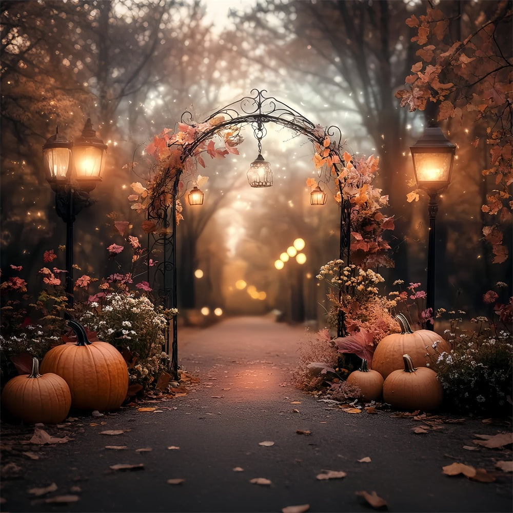 Fall Forest Backdrop Pumpkin Lantern Garden Arch Backdrop CSH57-197