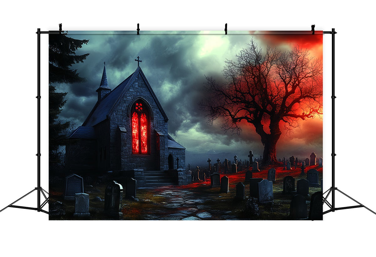 Halloween Graveyard Backdrop Cursed Chapel Tombs Backdrop CSH57-62
