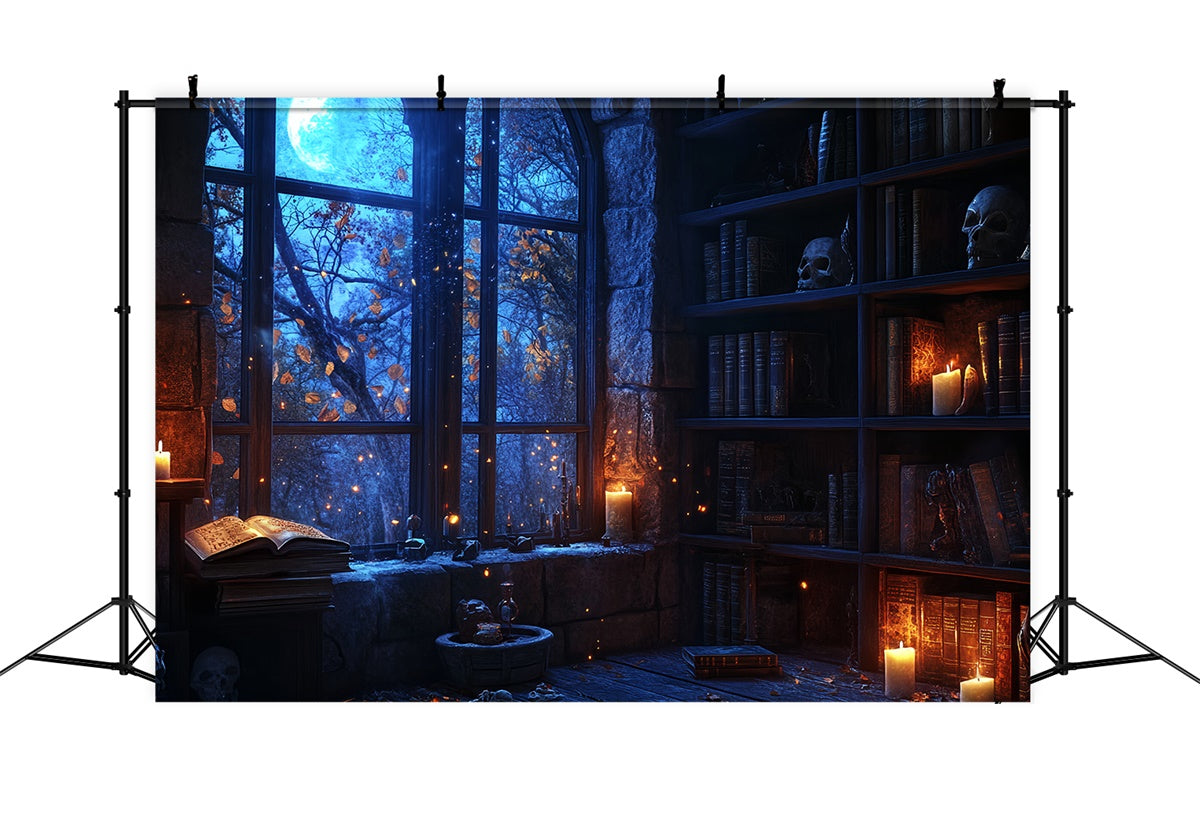 Halloween Picture Backdrop Blue Moon Library Glow Backdrop CSH57-74