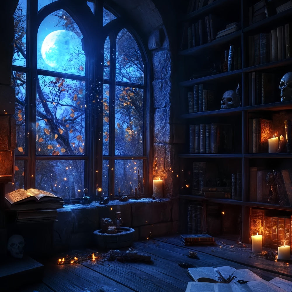 Halloween Picture Backdrop Blue Moon Library Glow Backdrop CSH57-74