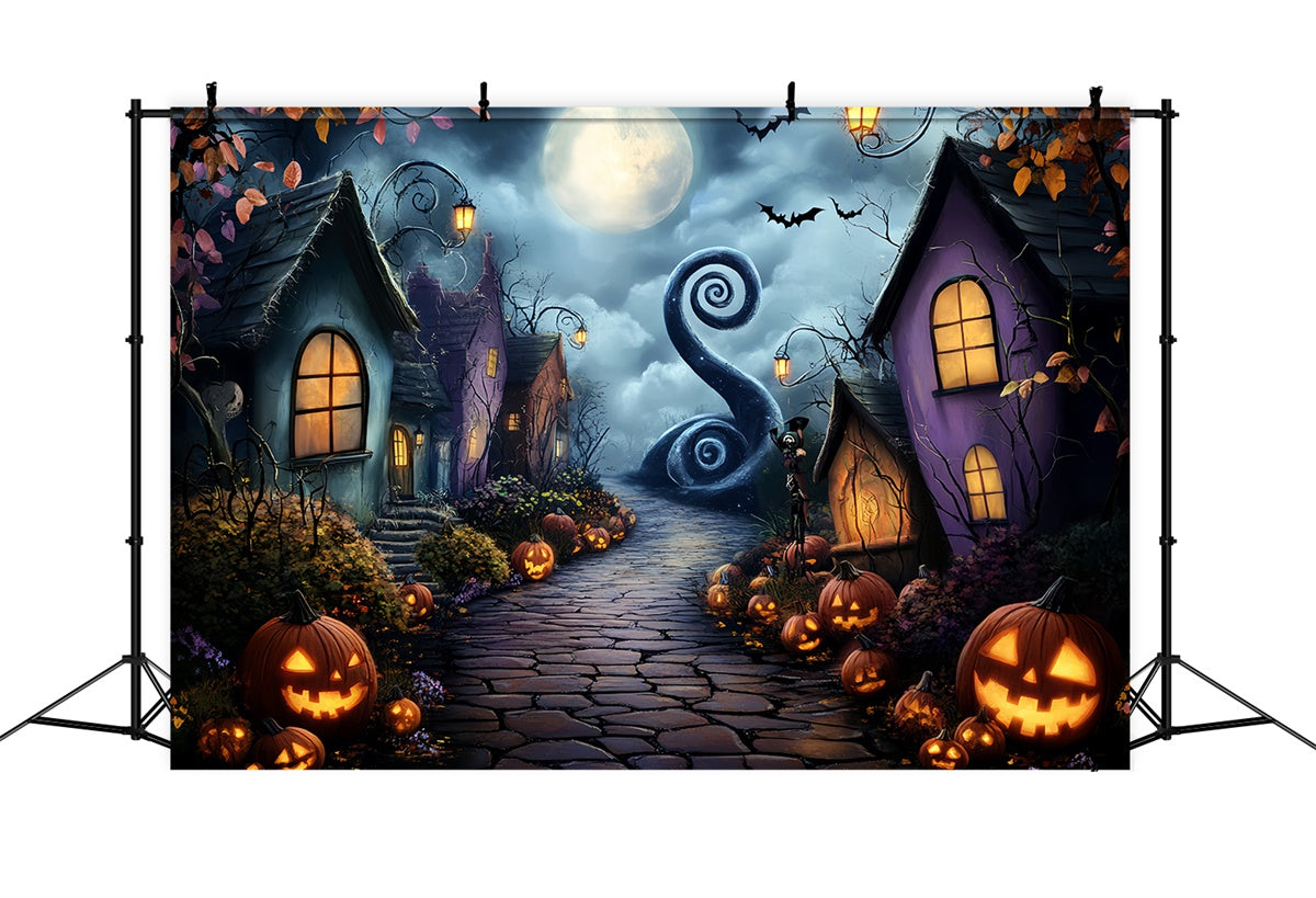 Haunted House Backdrop Curvy Moonlit Lane Backdrop CSH57-80
