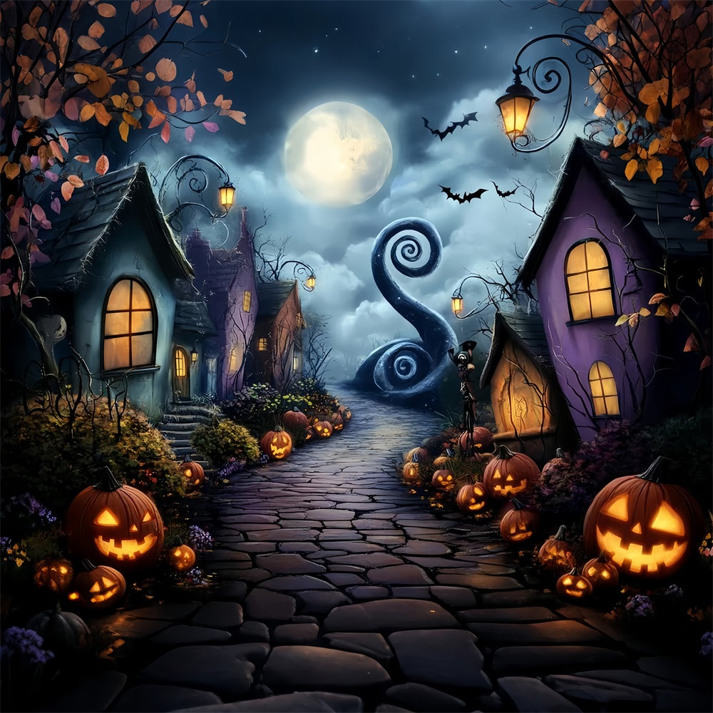 Haunted House Backdrop Curvy Moonlit Lane Backdrop CSH57-80