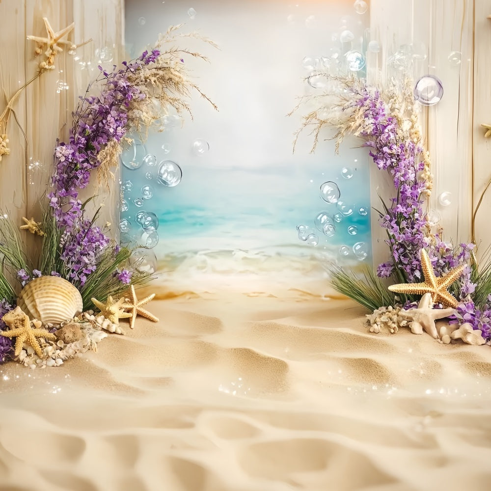 Summer Ocean Backdrop Seashell Starfish Floral Beach Summer Backdrop CSH58-212