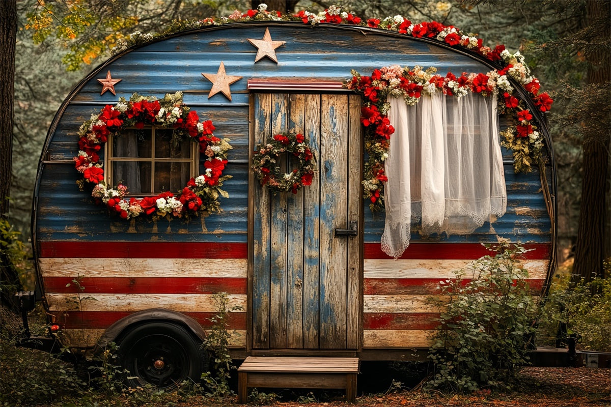 Independence Day Backdrop Patriotic Woodland Camper Backdrop CSH6-13