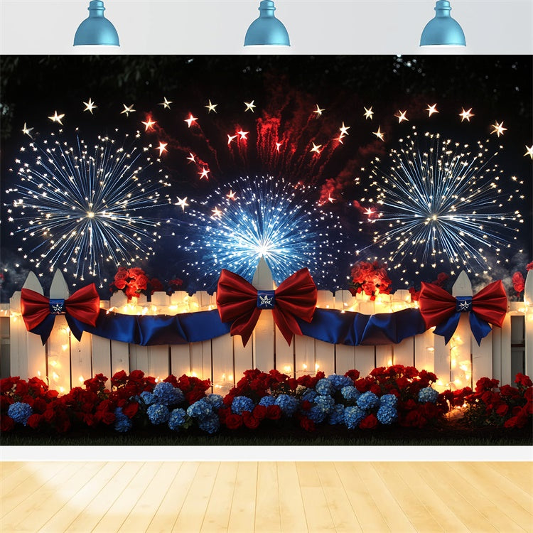 4th of July Firework Backdrop Glowing Fence Firework Sky Backdrop CSH6-16