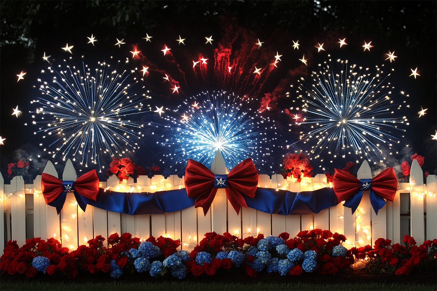 4th of July Firework Backdrop Glowing Fence Firework Sky Backdrop CSH6-16
