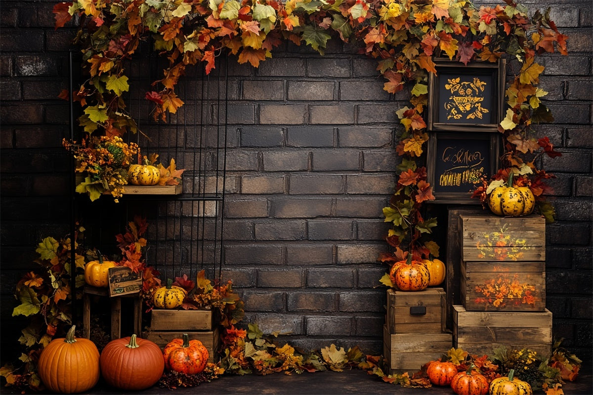 Autumn Leaves Backdrop Rustic Brick Harvest Backdrop CSH6-182