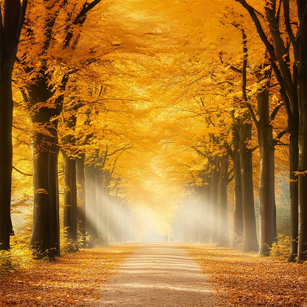 Forest Backdrop Sunlit Amber Path Autumn Leaves Backdrop CSH6-191