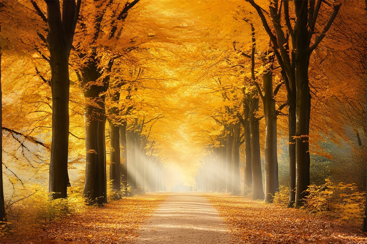 Forest Backdrop Sunlit Amber Path Autumn Leaves Backdrop CSH6-191
