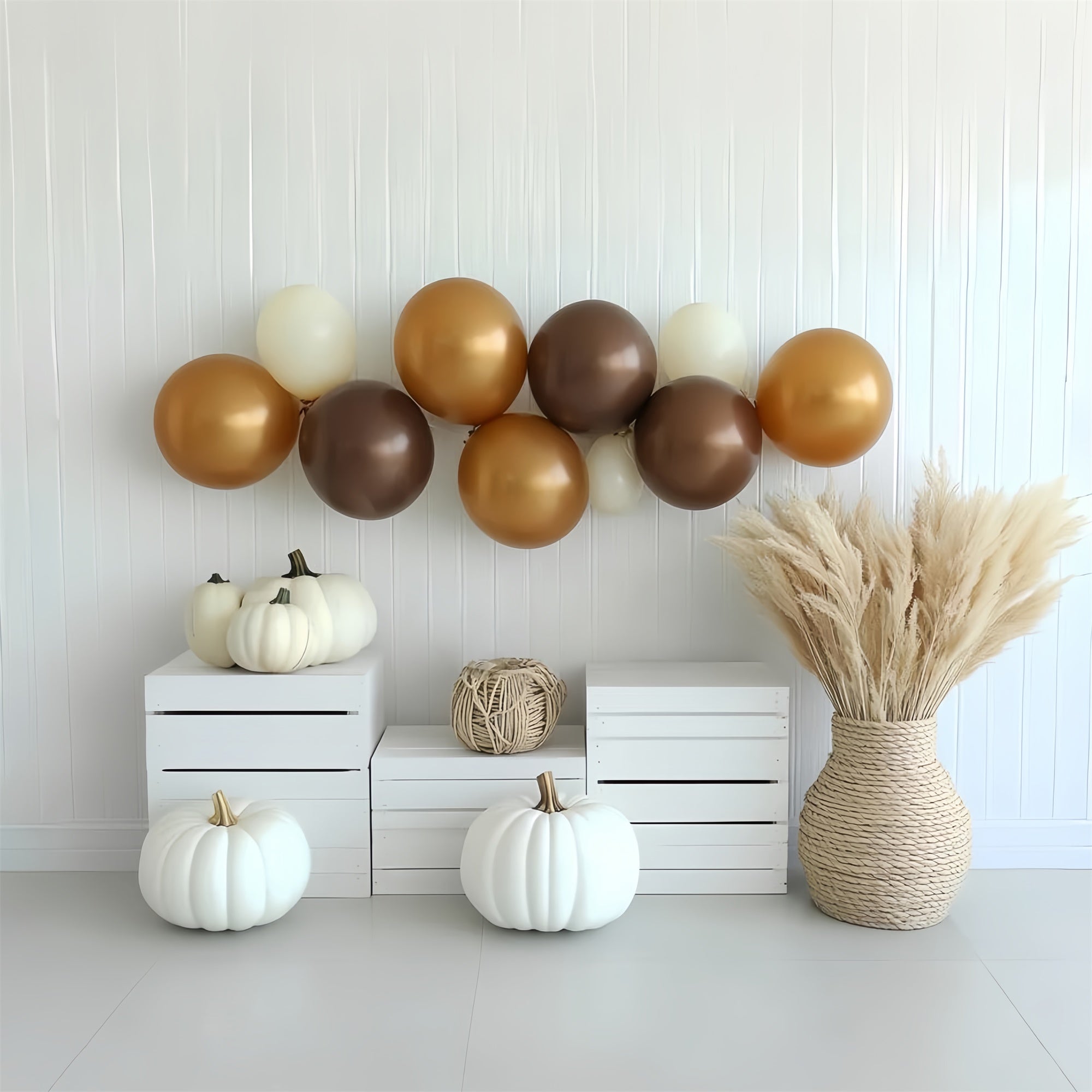 Boho Backdrop Cream Pumpkin Balloon Fall Photo Backdrops CSH6-196