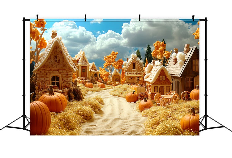 Fall Backdrop For Photos Pumpkin Cottage Lane Backdrop CSH6-197