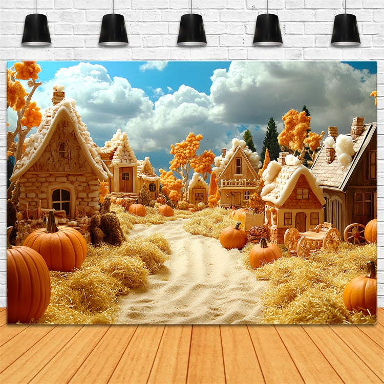 Fall Backdrop For Photos Pumpkin Cottage Lane Backdrop CSH6-197