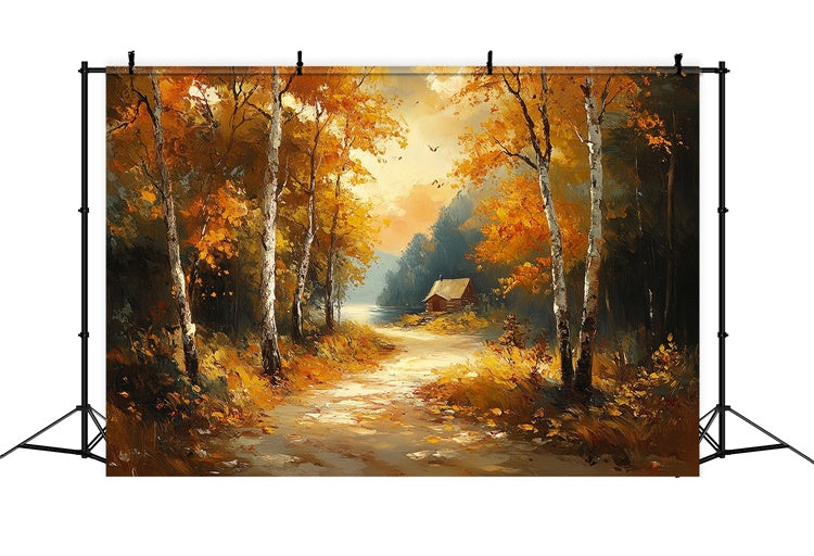 Forest Backdrop Misty Lakeside Cottage Fall Photo Backdrop CSH6-199