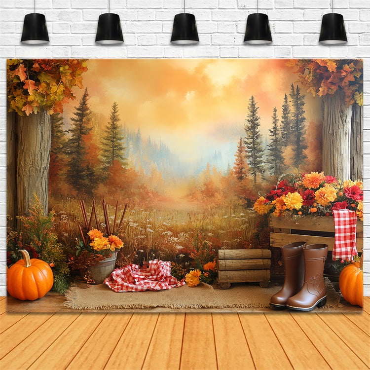 Forest Backdrops Mountain View Pumpkin Autumn Backdrops CSH6-205