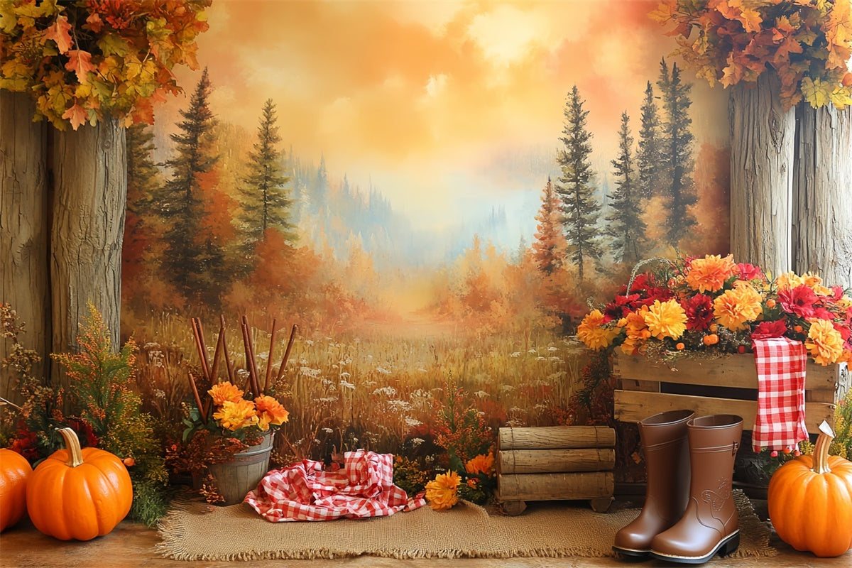 Forest Backdrops Mountain View Pumpkin Autumn Backdrops CSH6-205