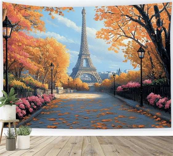 Fall Photo Backdrop Golden Parisian Stroll Backdrop CSH6-206