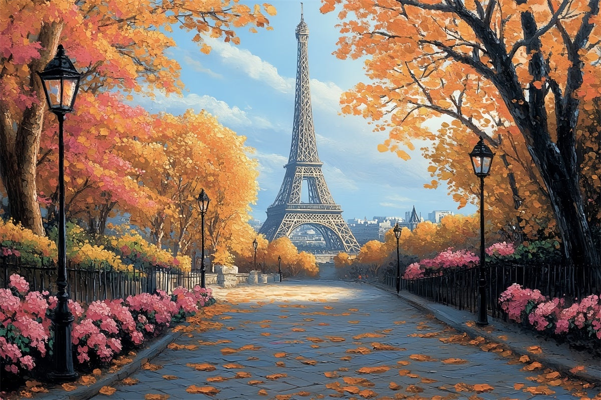 Fall Photo Backdrop Golden Parisian Stroll Backdrop CSH6-206