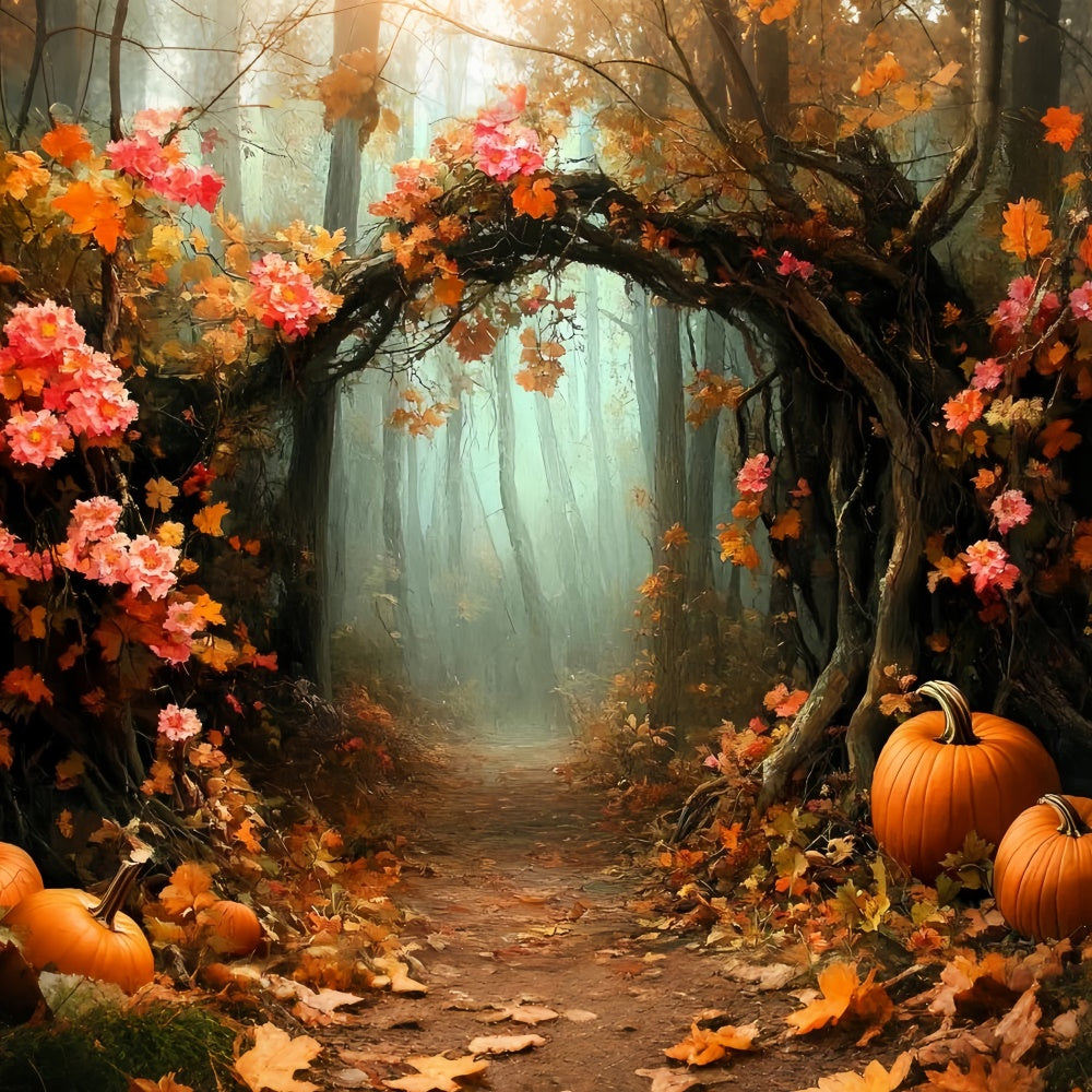 Forest Backdrop Pumpkin Trail Archway Autumn Backdrop CSH6-209