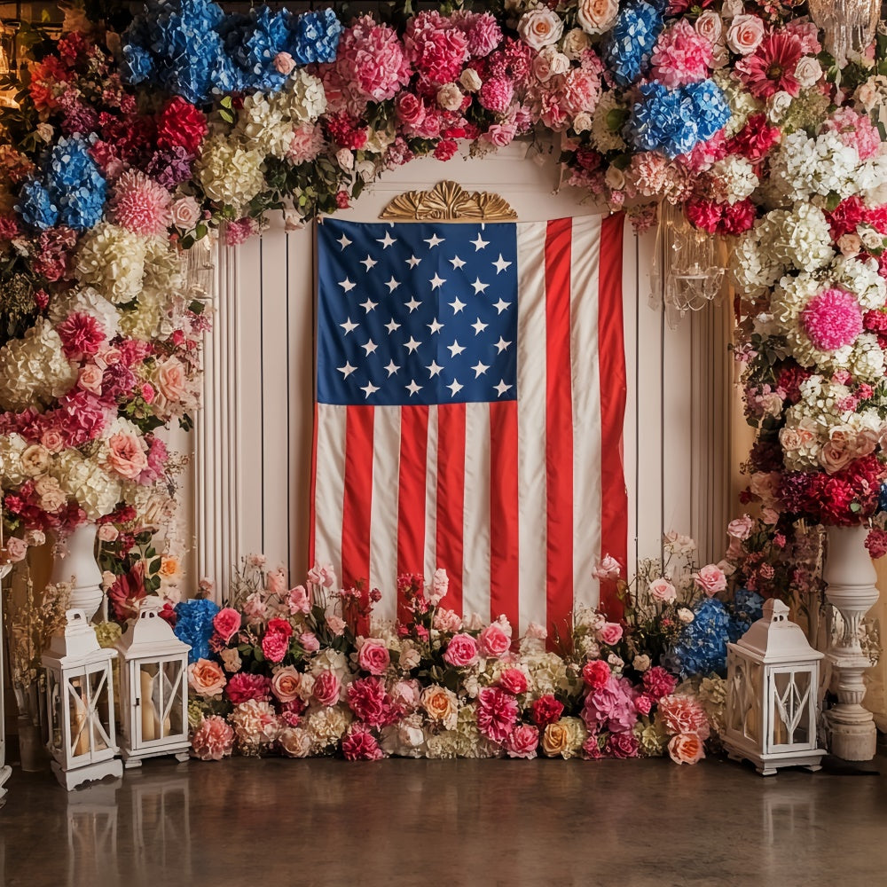 Independence Day Backdrop Floral Flag Celebration Backdrop CSH6-21