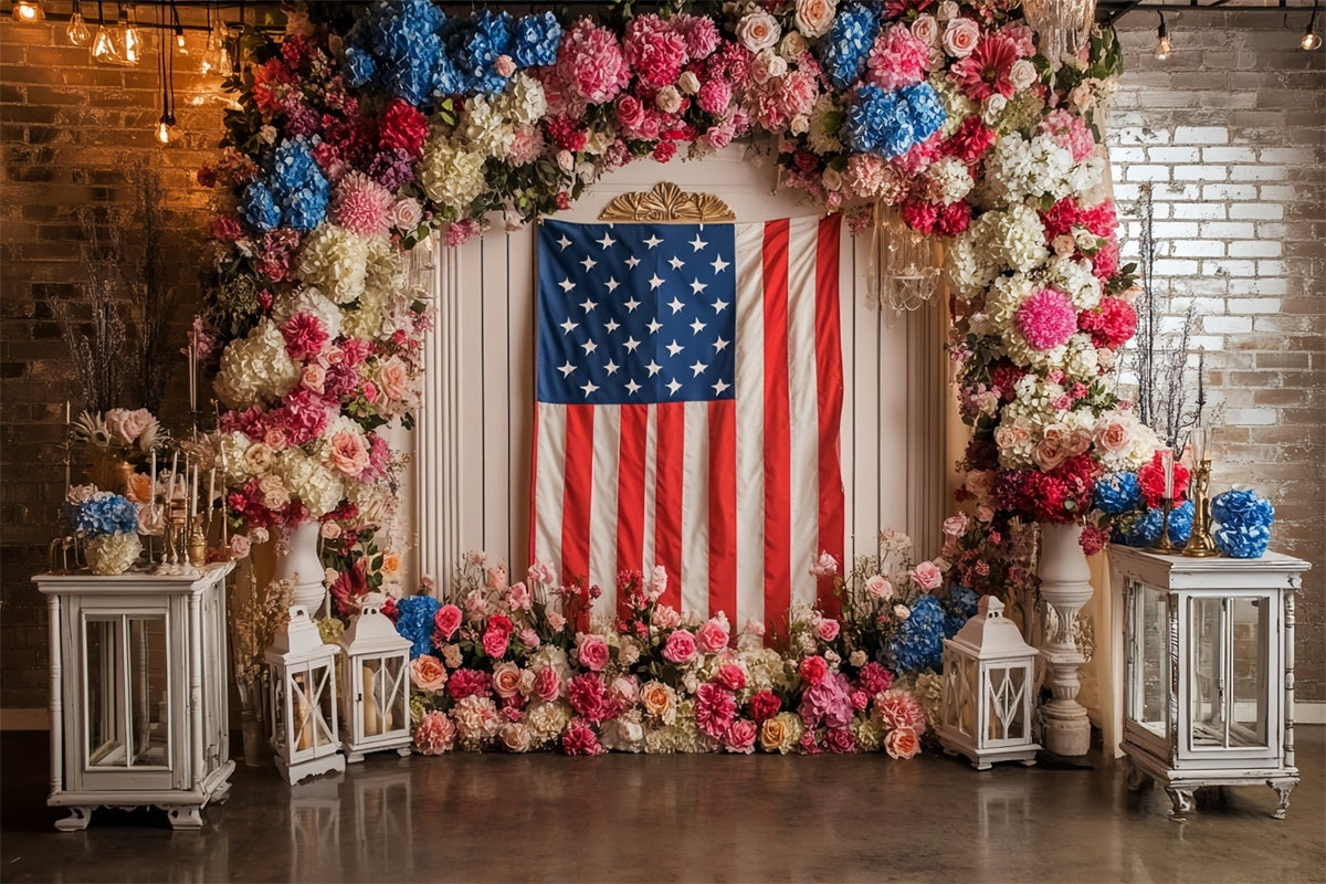 Independence Day Backdrop Floral Flag Celebration Backdrop CSH6-21