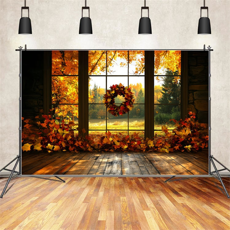 Fall Leaves Backdrop Maple Wreath Sunset Backdrop CSH6-211